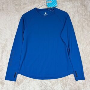 Solbari Women Rash Guard Chic Blue UPF 50+ Long Sleeve Thumbhole Top Large NWT